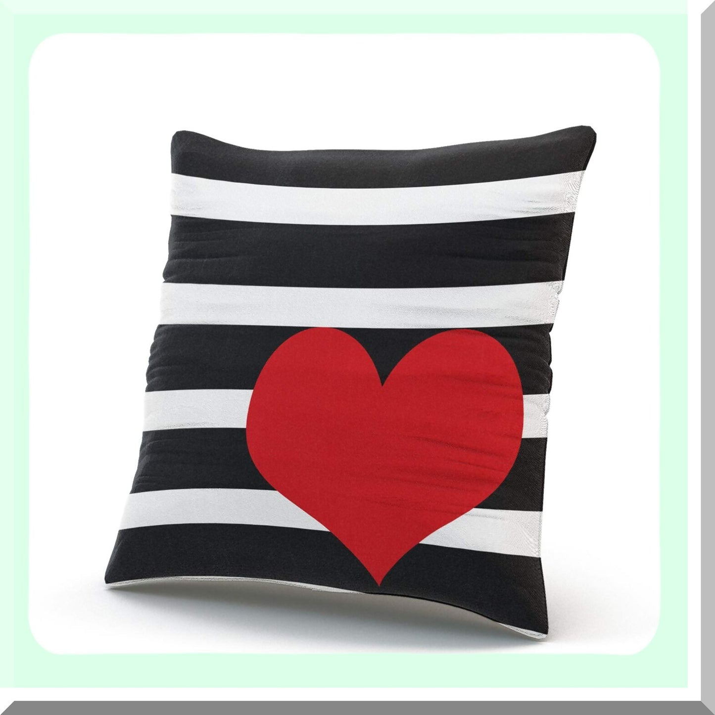 Heart Stripe Decorative Pillow Cover - Red & White Cushion Case, Cute Square Throw Pillowcase, 16x16 Inch One Side Design, Black Accent