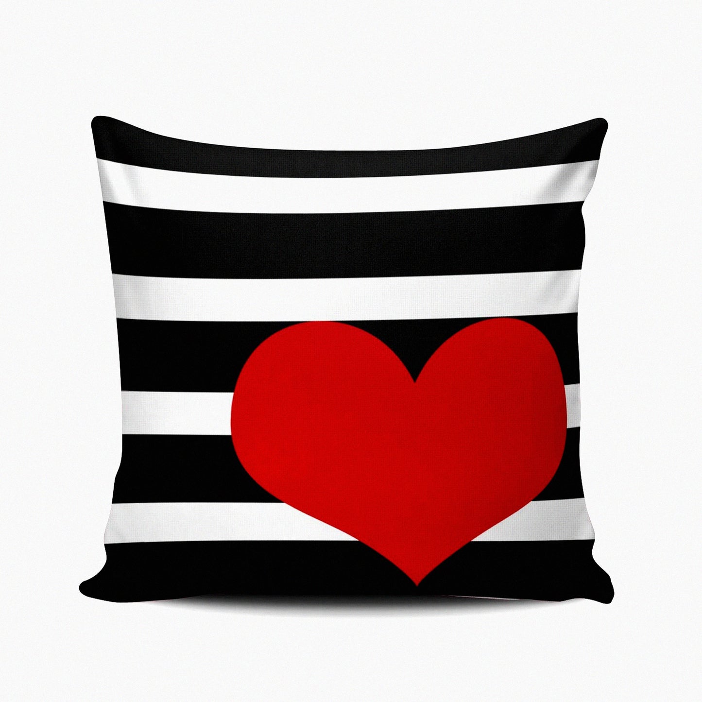 Heart Stripe Decorative Pillow Cover - Red & White Cushion Case, Cute Square Throw Pillowcase, 16x16 Inch One Side Design, Black Accent