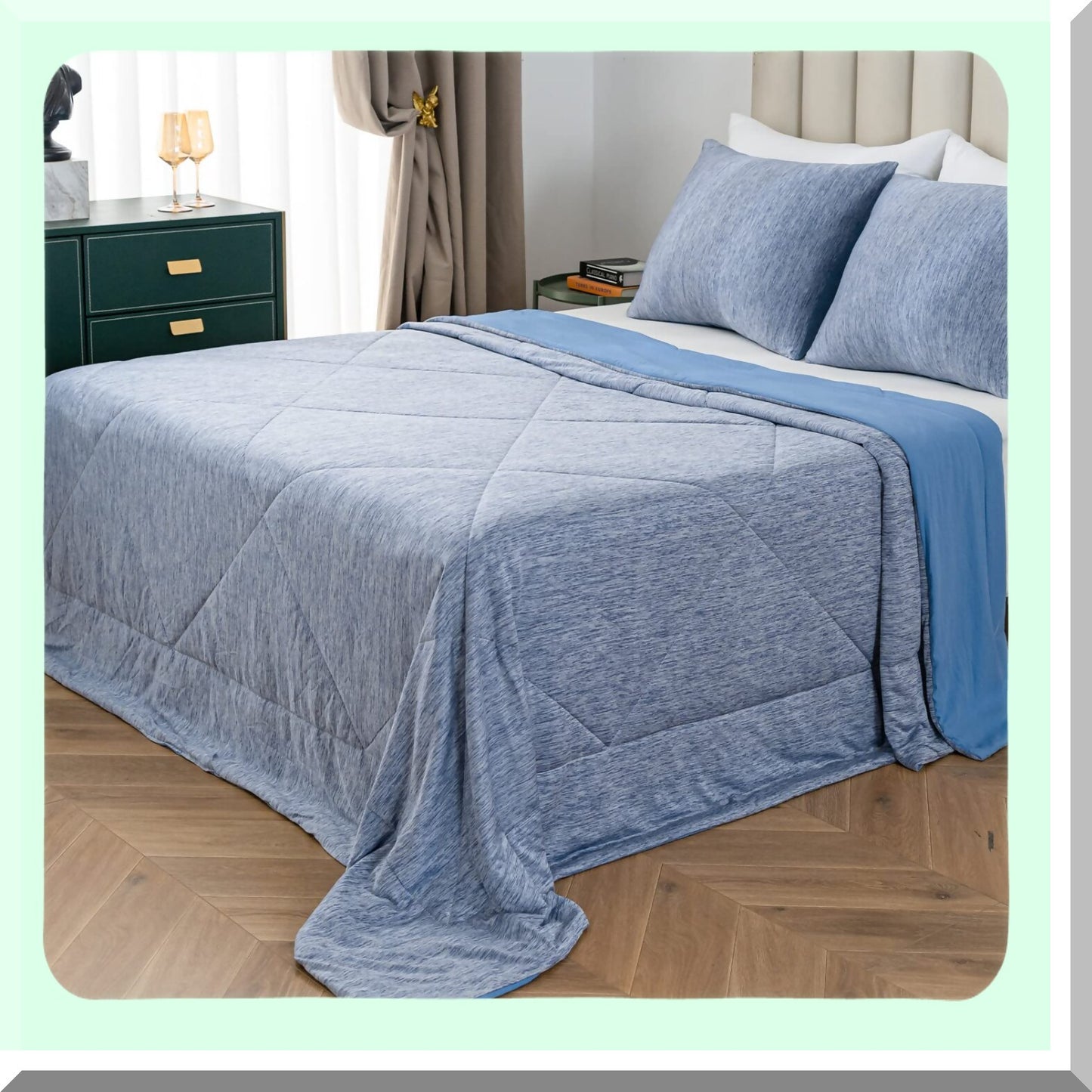 Arctic Breeze Cooling Comforter - Q-Max 0.45 Arc-Chill Fiber - Lightweight Blanket for Hot Sleepers - Bed Sofa Couch - 90" x 108" Blue - ChillMax Comfort