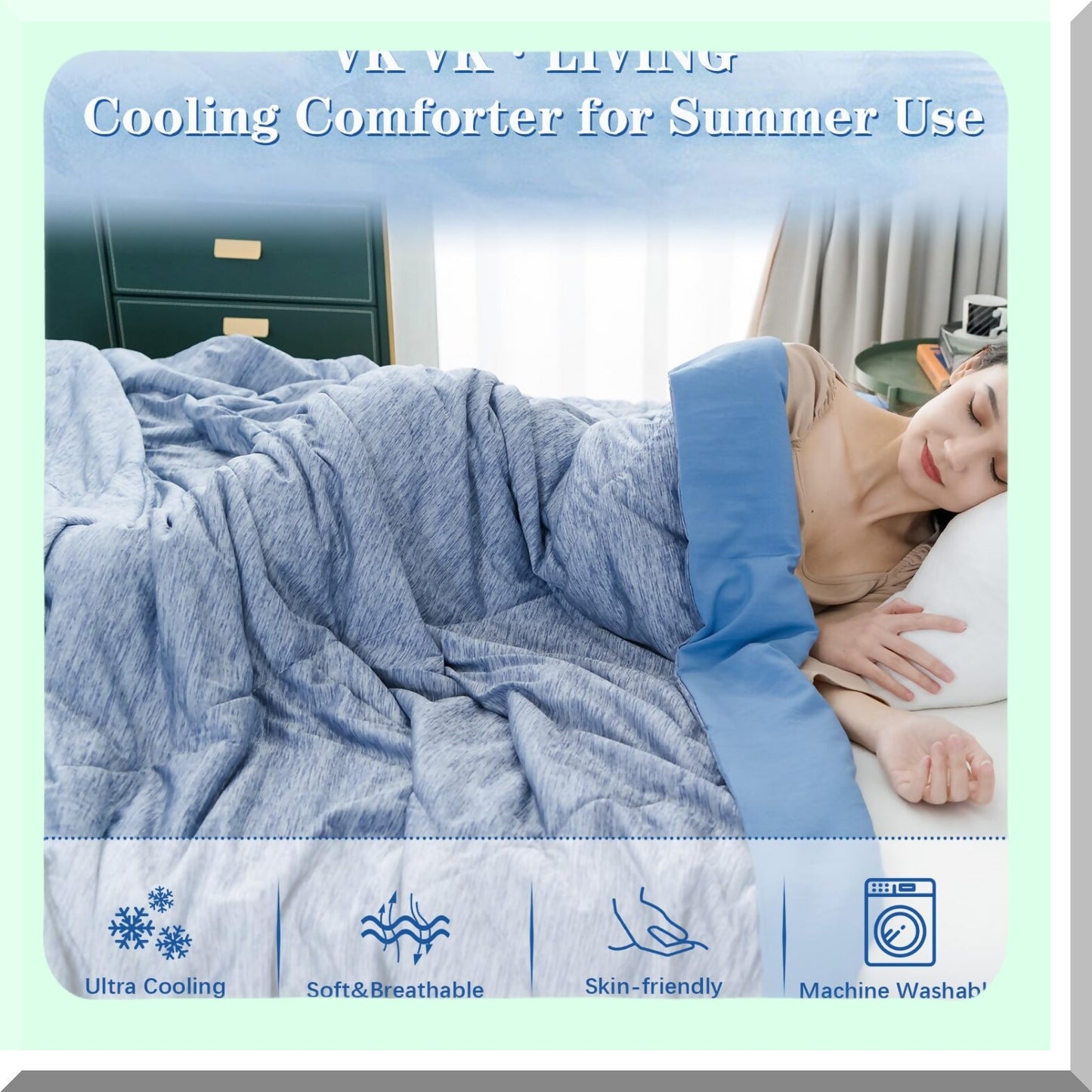 Arctic Breeze Cooling Comforter - Q-Max 0.45 Arc-Chill Fiber - Lightweight Blanket for Hot Sleepers - Bed Sofa Couch - 90" x 108" Blue - ChillMax Comfort