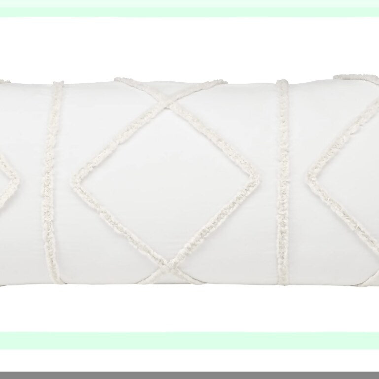 Boho Chic Macrame Tufted Body Pillow Cover - Textured Fringe Farmhouse Decor - Off White Canvas Couch Long Throw Zipper Case - Sweet JoJo Designs Accent 54x20