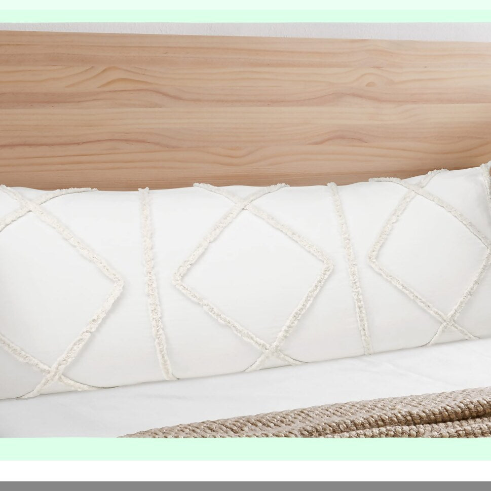 Boho Chic Macrame Tufted Body Pillow Cover - Textured Fringe Farmhouse Decor - Off White Canvas Couch Long Throw Zipper Case - Sweet JoJo Designs Accent 54x20
