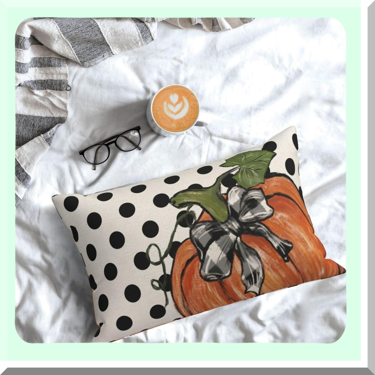 Autumn Harvest Pillow Covers - Set of 2 Pumpkin Maple Leaves Polka Dot Decorative Linen Throw Cushion Cases for Farmhouse Home Decor & Thanksgiving