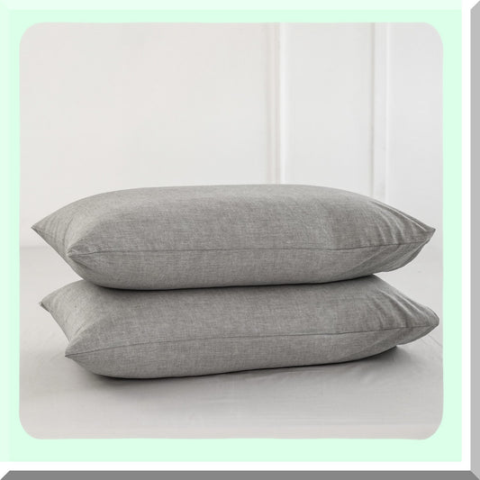 LuxeLinen Breathable Cotton Pillowcases - Ice Grey Queen Size - Soft & Durable Bedding - Washed Textured Comfy Cover - 100% Cotton