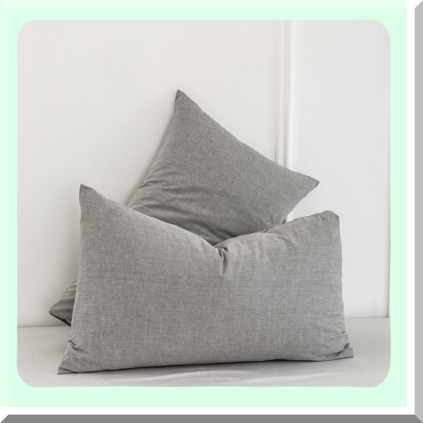 LuxeLinen Breathable Cotton Pillowcases - Ice Grey Queen Size - Soft & Durable Bedding - Washed Textured Comfy Cover - 100% Cotton