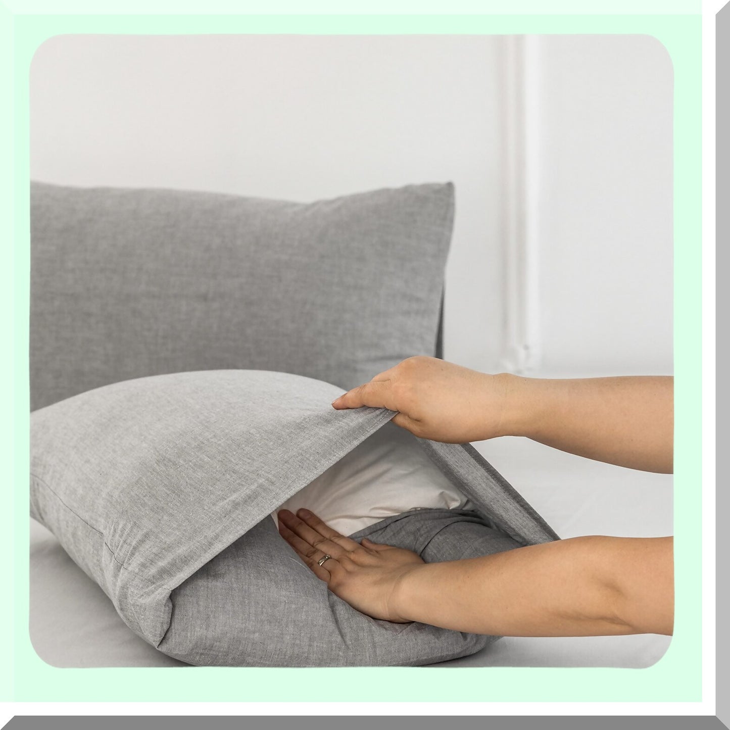 LuxeLinen Breathable Cotton Pillowcases - Ice Grey Queen Size - Soft & Durable Bedding - Washed Textured Comfy Cover - 100% Cotton