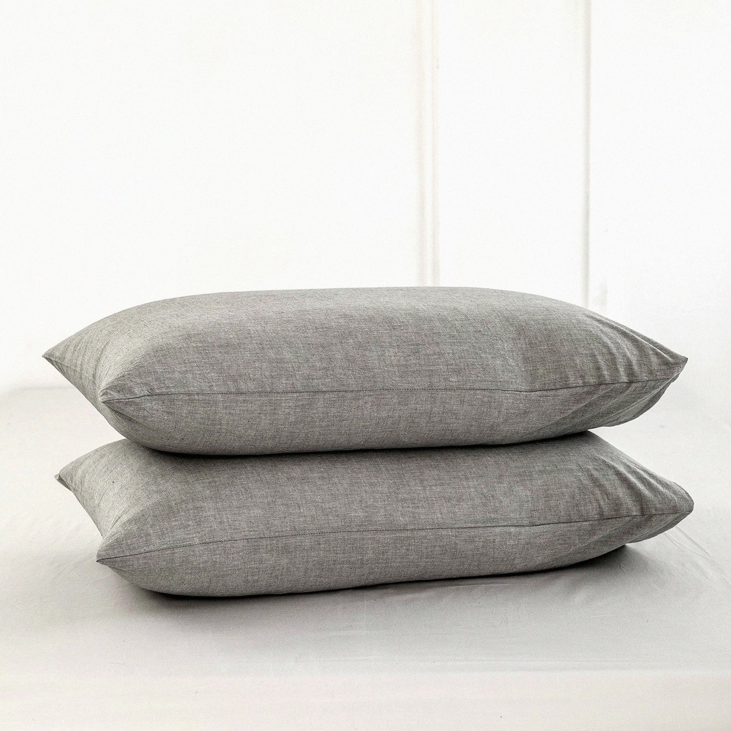 LuxeLinen Breathable Cotton Pillowcases - Ice Grey Queen Size - Soft & Durable Bedding - Washed Textured Comfy Cover - 100% Cotton