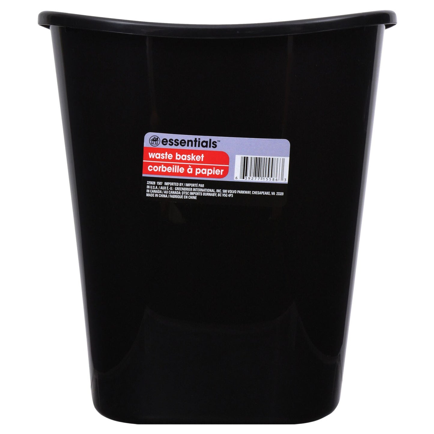 Essentials Black Plastic Oval Wastebaskets, 7 Qt. (Pack of 4)