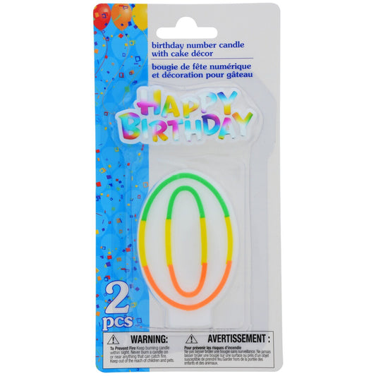 Number "0" Birthday Candles with Cake Decor, 2-pc. Sets (Pack of 12)