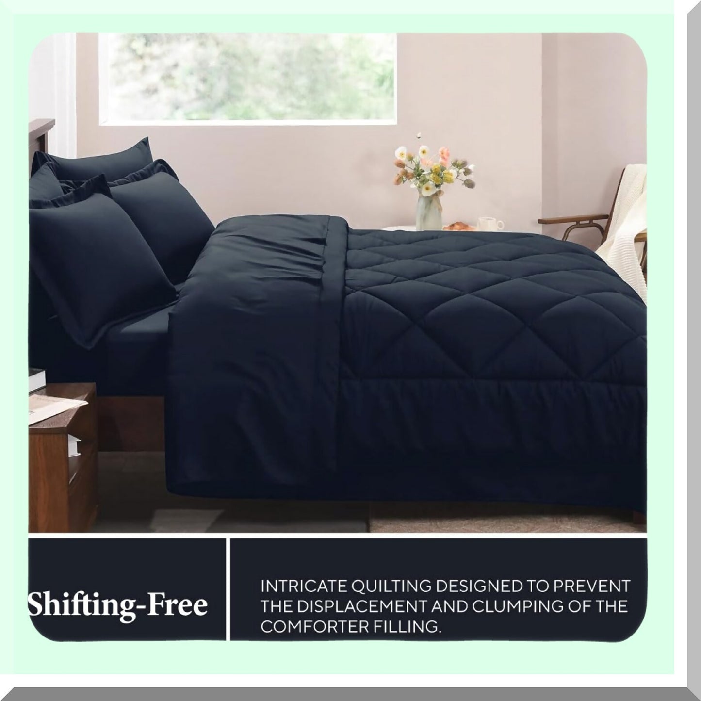 Navy Dream 7-Piece Bedding Set - All Season Comforter Set with Sheets, Pillow Shams, Flat Sheet, Fitted Sheet, and Pillowcases - Size Bed in a Bag