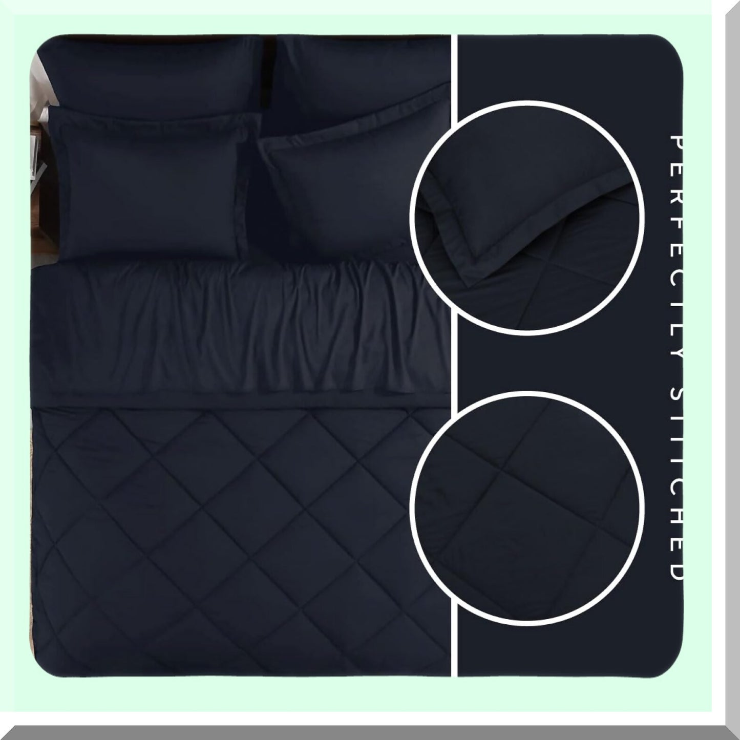 Navy Dream 7-Piece Bedding Set - All Season Comforter Set with Sheets, Pillow Shams, Flat Sheet, Fitted Sheet, and Pillowcases - Size Bed in a Bag