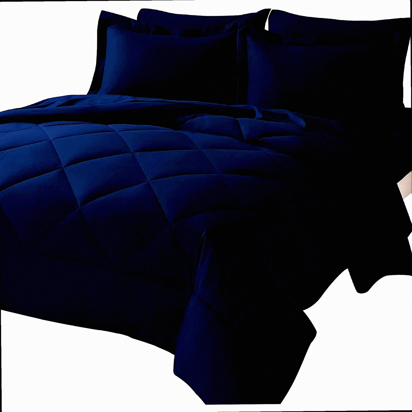 Navy Dream 7-Piece Bedding Set - All Season Comforter Set with Sheets, Pillow Shams, Flat Sheet, Fitted Sheet, and Pillowcases - Size Bed in a Bag