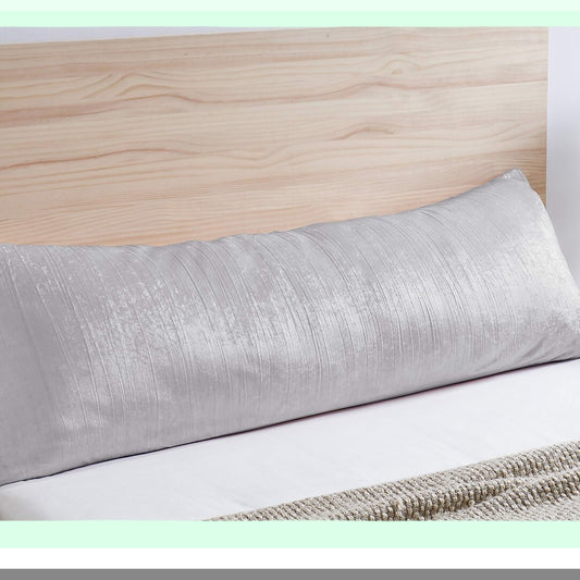 Crushed Velvet Boho Chic Throw Pillow Cover - Grey Silver Metallic Glam - Textured Soft Shiny Modern Bohemian Decor - 54x20 Long Body Case