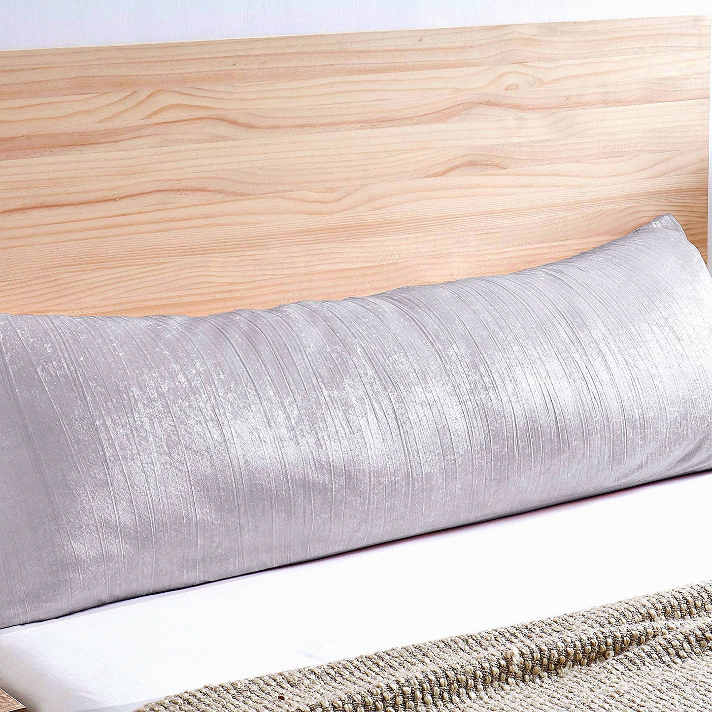 Crushed Velvet Boho Chic Throw Pillow Cover - Grey Silver Metallic Glam - Textured Soft Shiny Modern Bohemian Decor - 54x20 Long Body Case