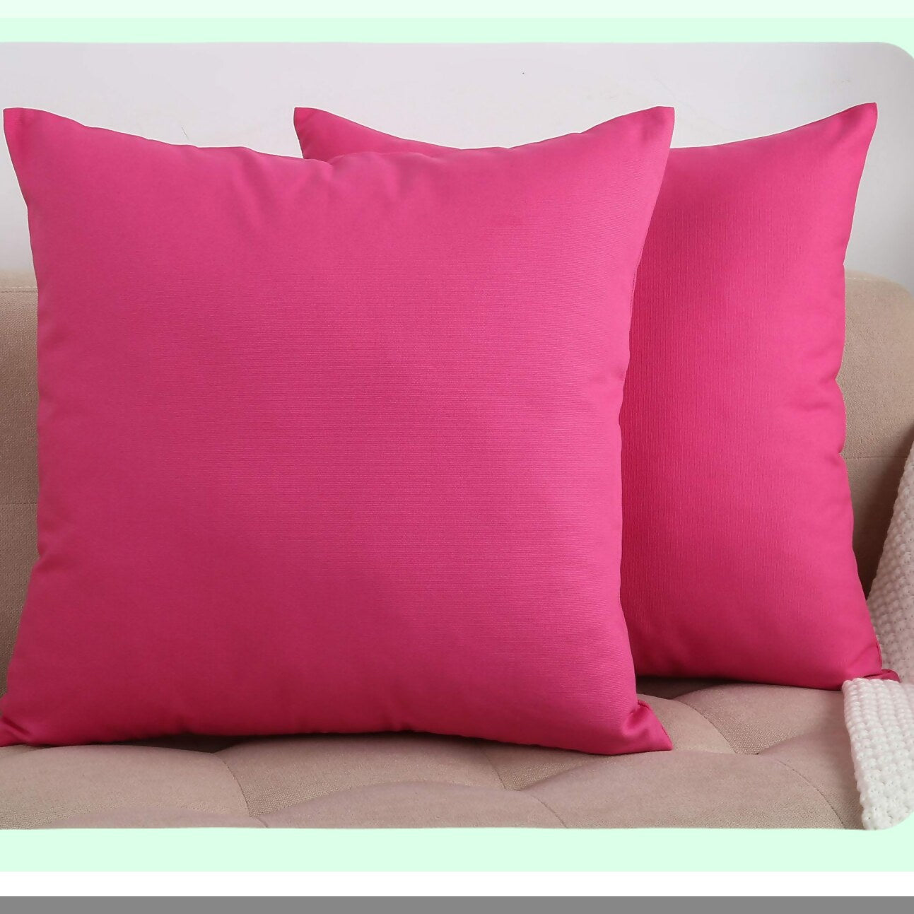 Cotton Canvas Colorful Throw Pillow Covers - Hot Pink 20x20 - Set of 2 - Decorative Cushion Covers - 100% Cotton - 45 Colors Available