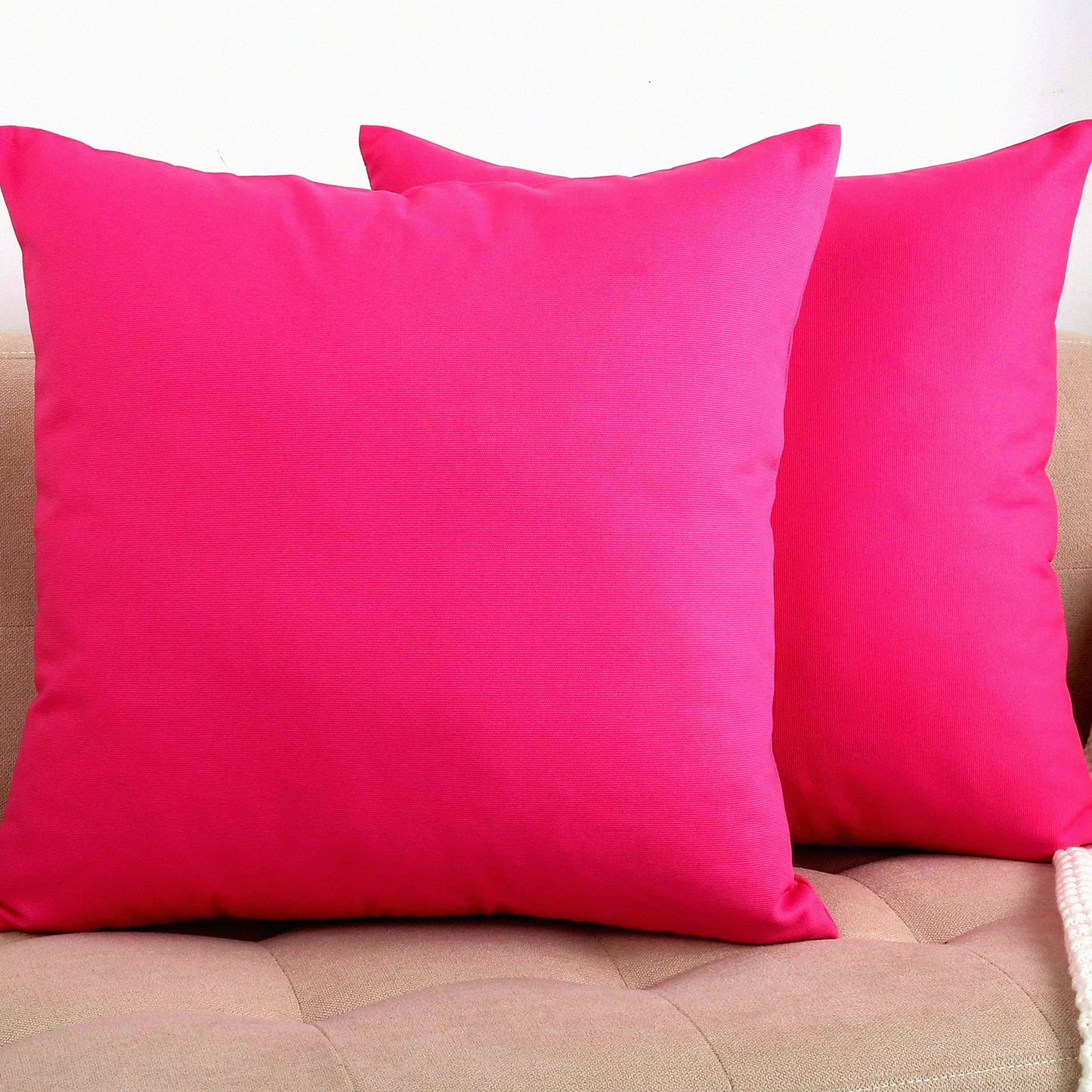 Cotton Canvas Colorful Throw Pillow Covers - Hot Pink 20x20 - Set of 2 - Decorative Cushion Covers - 100% Cotton - 45 Colors Available