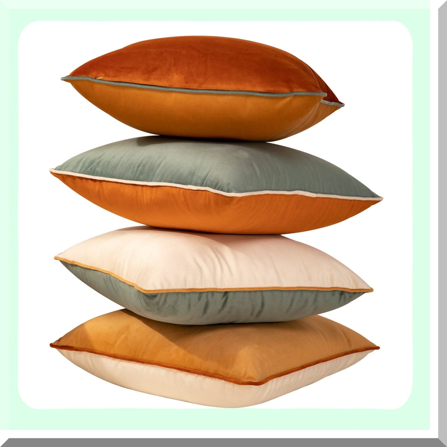 Velvet Plaid Pillow Covers - Set of 4 Double-Colored Cushion Cases - Soft Square Throw Pillowcases - Modern Home Decor - Orange Teal Accent