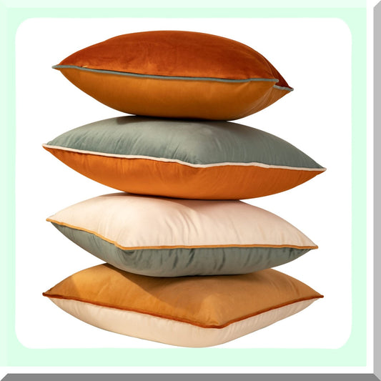 Velvet Plaid Pillow Covers - Set of 4 Double-Colored Cushion Cases - Soft Square Throw Pillowcases - Modern Home Decor - Orange Teal Accent