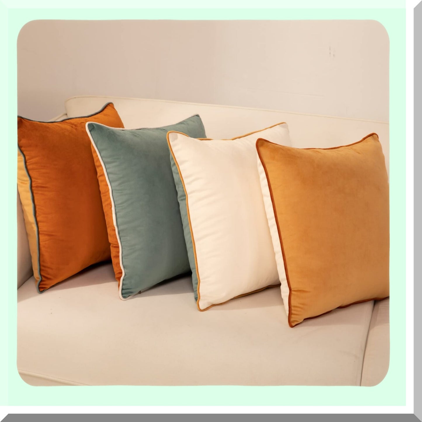 Velvet Plaid Pillow Covers - Set of 4 Double-Colored Cushion Cases - Soft Square Throw Pillowcases - Modern Home Decor - Orange Teal Accent