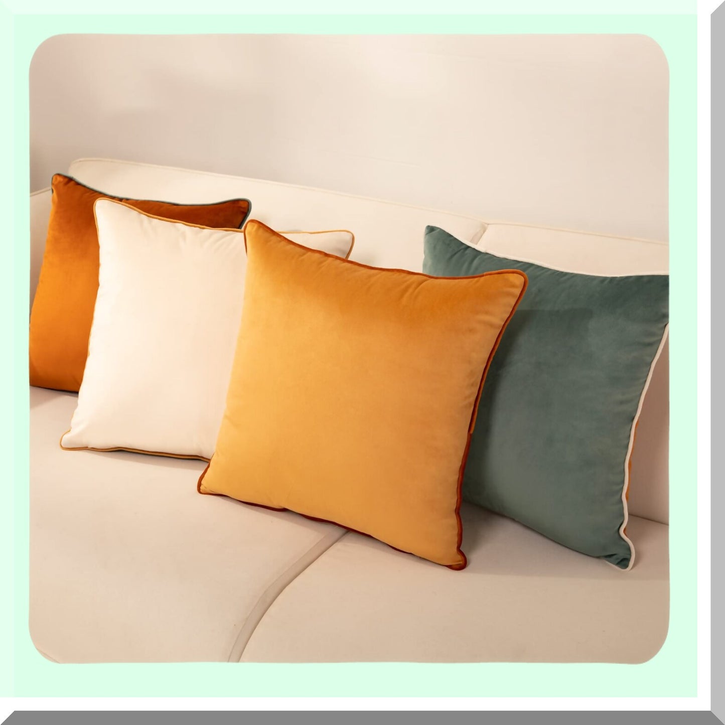 Velvet Plaid Pillow Covers - Set of 4 Double-Colored Cushion Cases - Soft Square Throw Pillowcases - Modern Home Decor - Orange Teal Accent