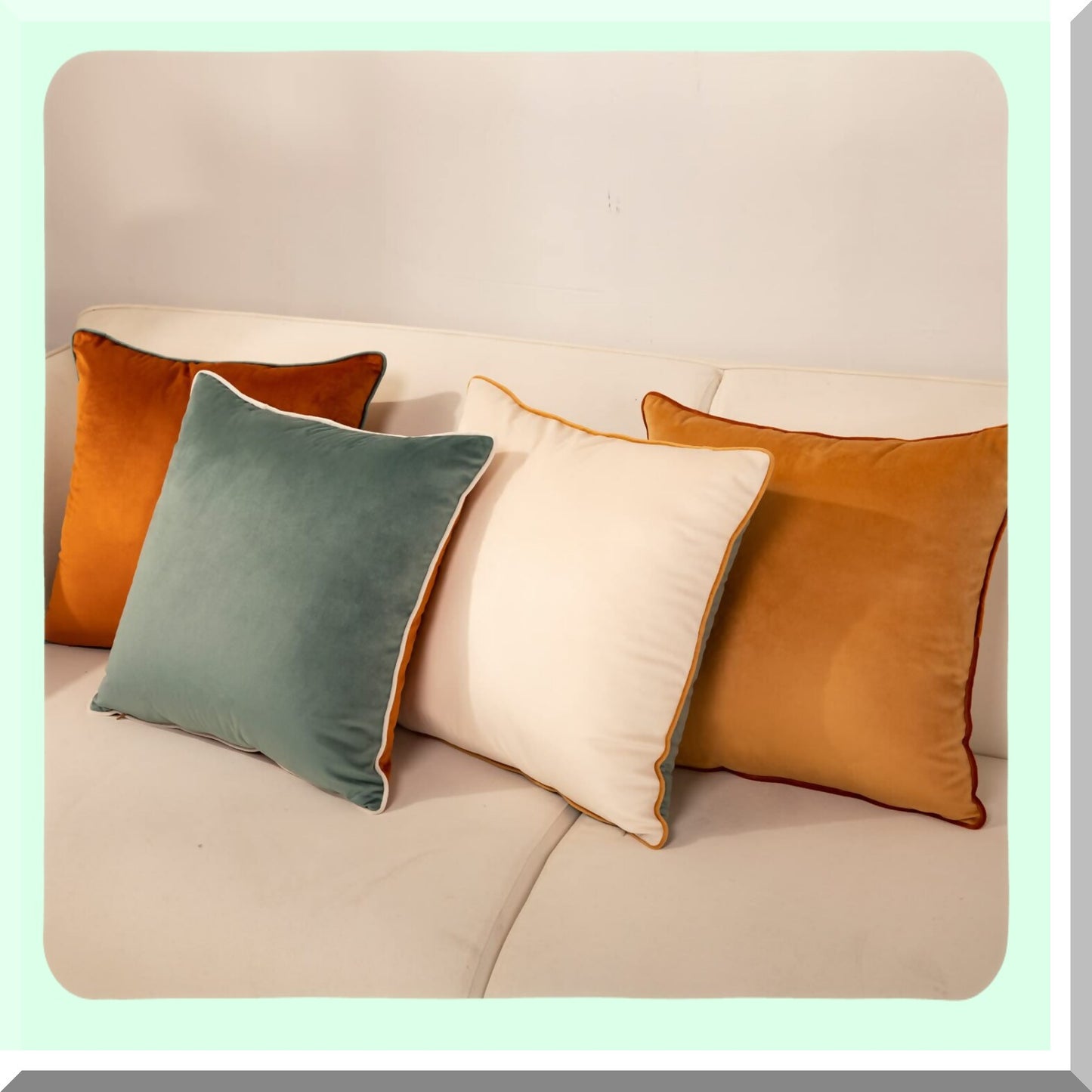 Velvet Plaid Pillow Covers - Set of 4 Double-Colored Cushion Cases - Soft Square Throw Pillowcases - Modern Home Decor - Orange Teal Accent