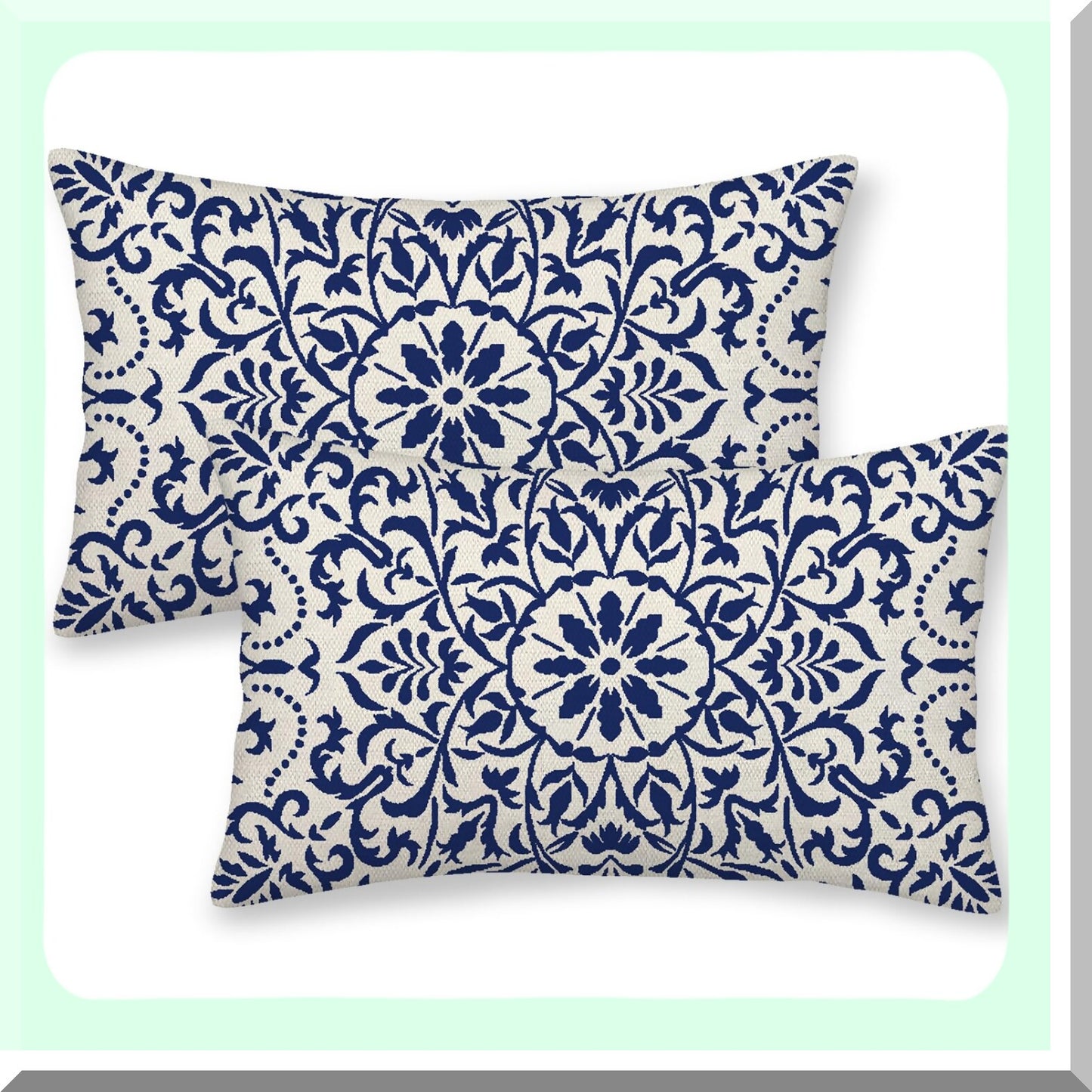 Boho Navy Blue Ethnic Pillow Covers Set - 12x20 Outdoor Throw Pillows with Farmhouse Cushion Design for Sofa Couch Home Decor