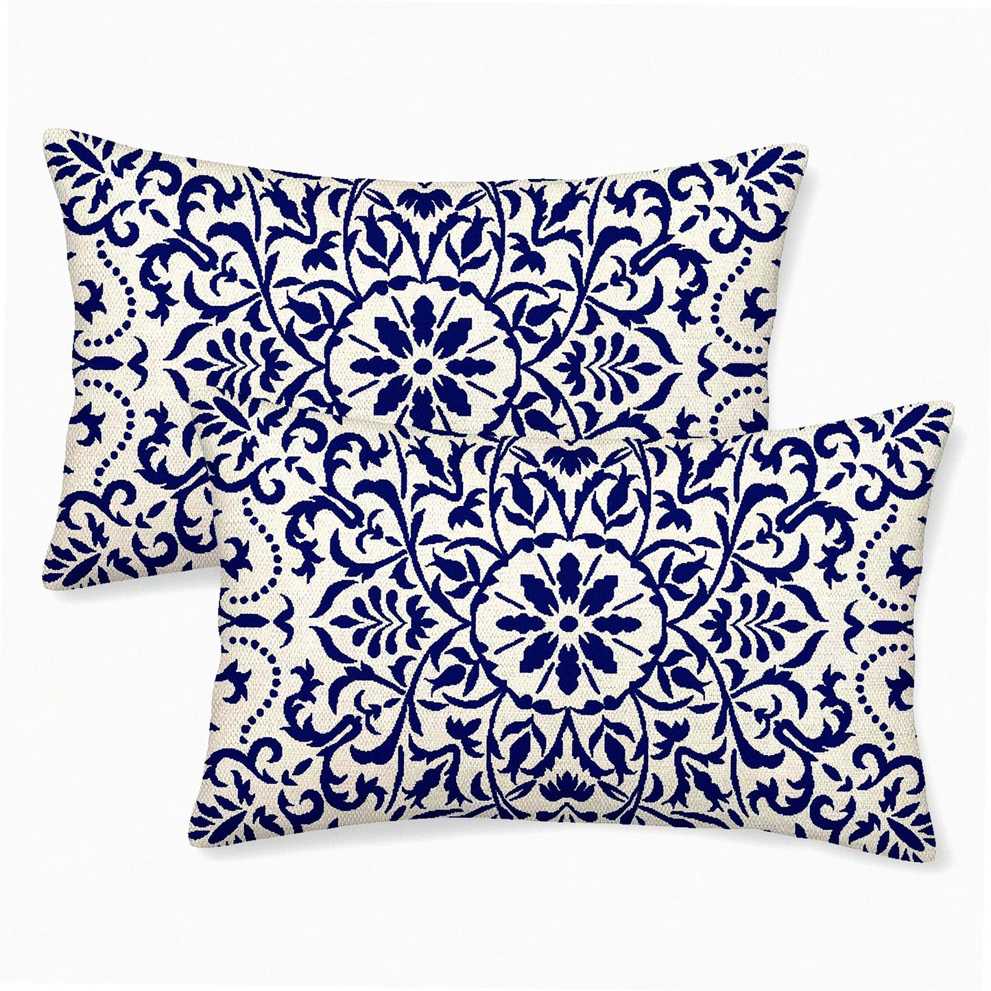 Boho Navy Blue Ethnic Pillow Covers Set - 12x20 Outdoor Throw Pillows with Farmhouse Cushion Design for Sofa Couch Home Decor