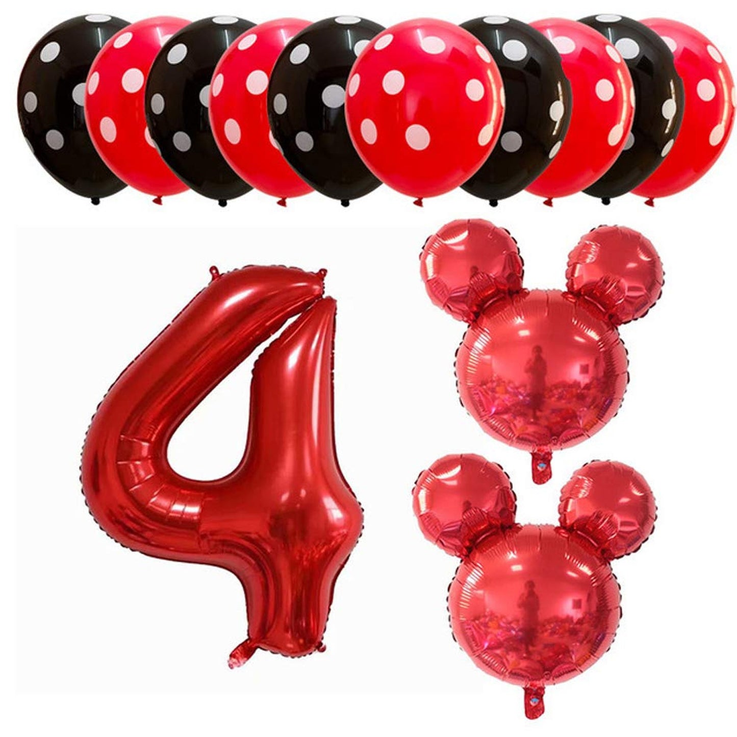 Red Mouse 4th Birthday Balloon Set for Kids Party