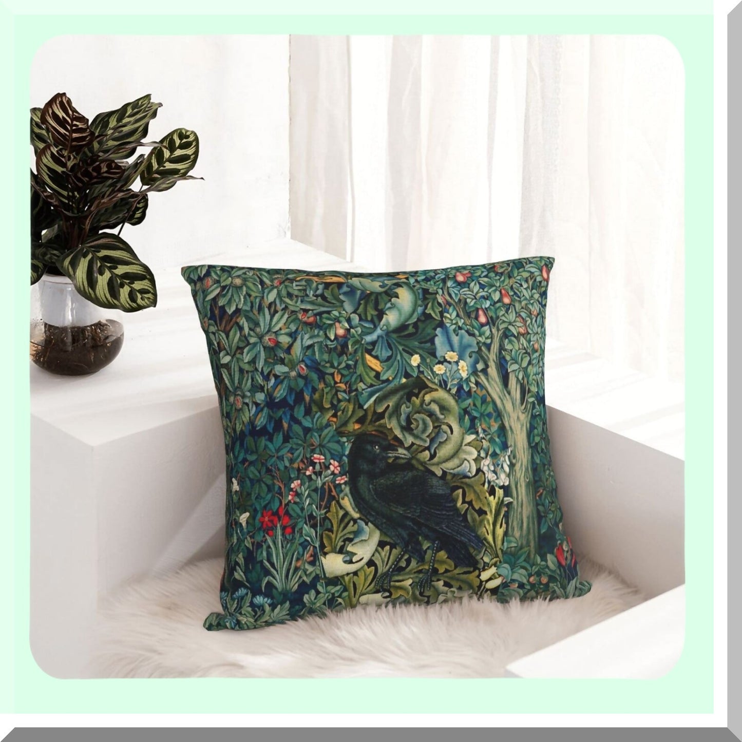 Forest Raven Acanthus Leaves Blue Green Floral Throw Pillow Covers - Set of 12 | Aesthetic Decorative Pillowcase for Living Room, Bed, Sofa & Couch - 18x18 Inch Home Decor Cushion Case