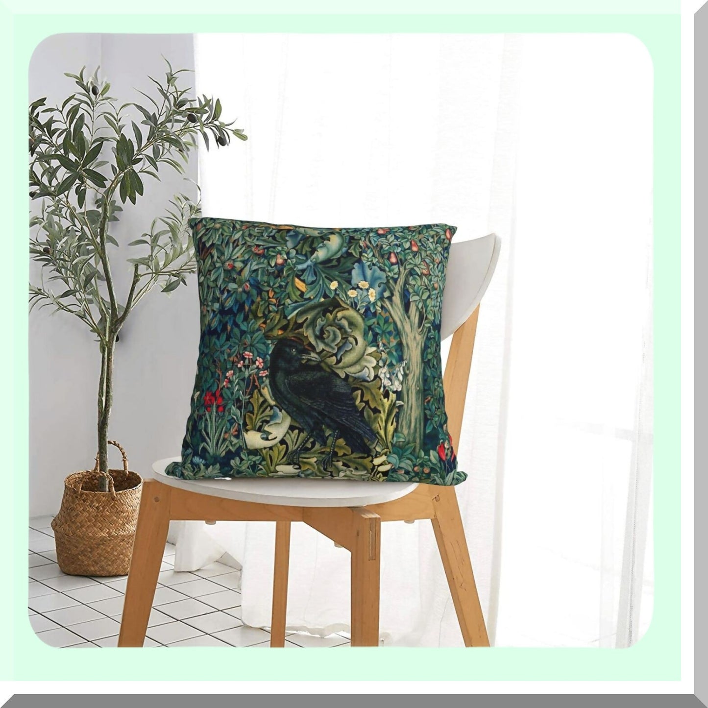 Forest Raven Acanthus Leaves Blue Green Floral Throw Pillow Covers - Set of 12 | Aesthetic Decorative Pillowcase for Living Room, Bed, Sofa & Couch - 18x18 Inch Home Decor Cushion Case