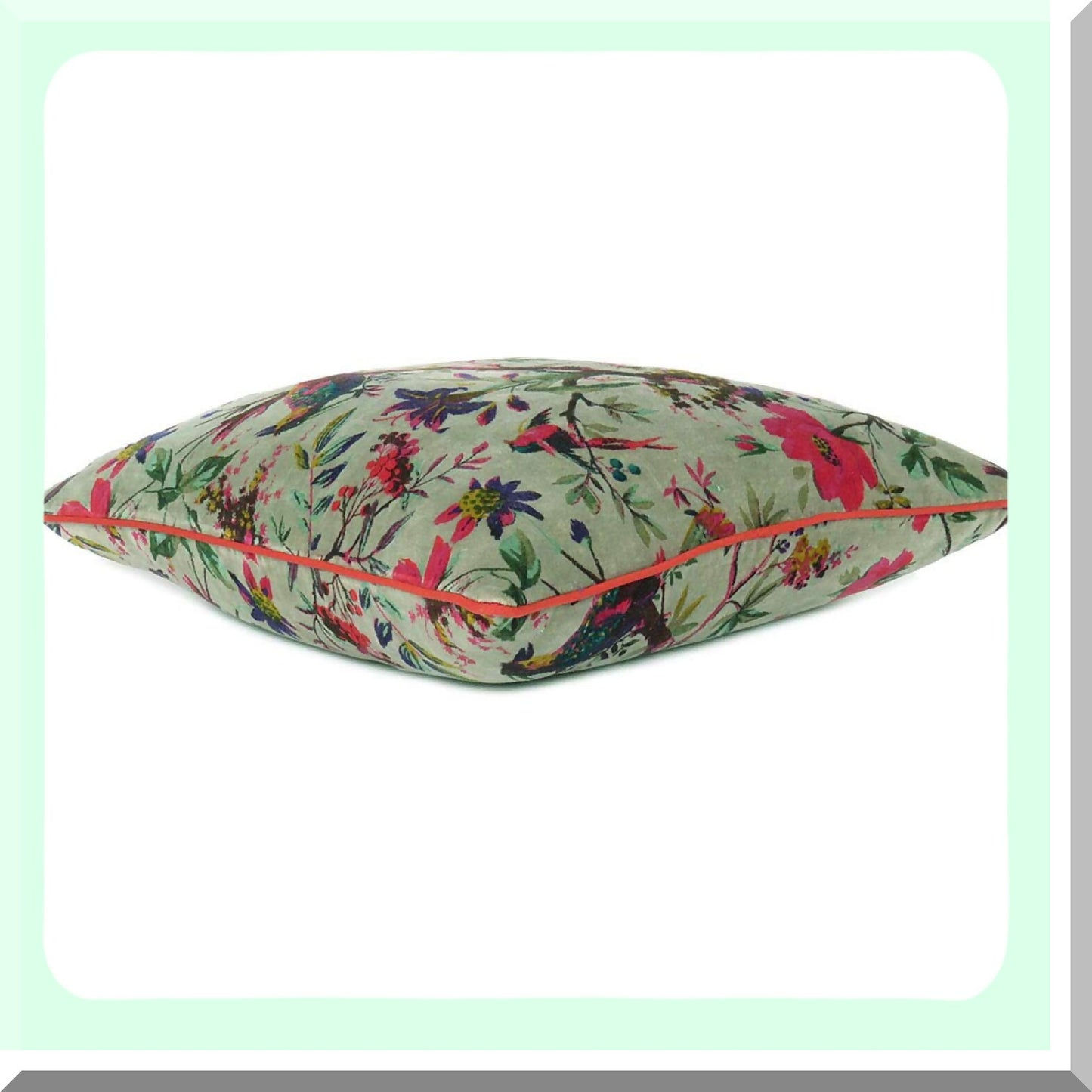 Boho Chic Velvet Bird Floral Pillow Cover - Colorful Decorative Cushion Case for Sofa Couch - Bohemian Accent for Bedroom Living Room - 24x24 inch Green Olive