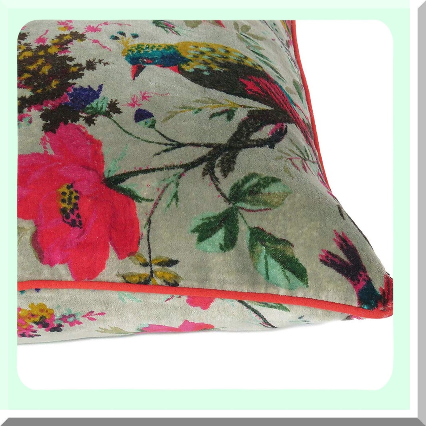 Boho Chic Velvet Bird Floral Pillow Cover - Colorful Decorative Cushion Case for Sofa Couch - Bohemian Accent for Bedroom Living Room - 24x24 inch Green Olive