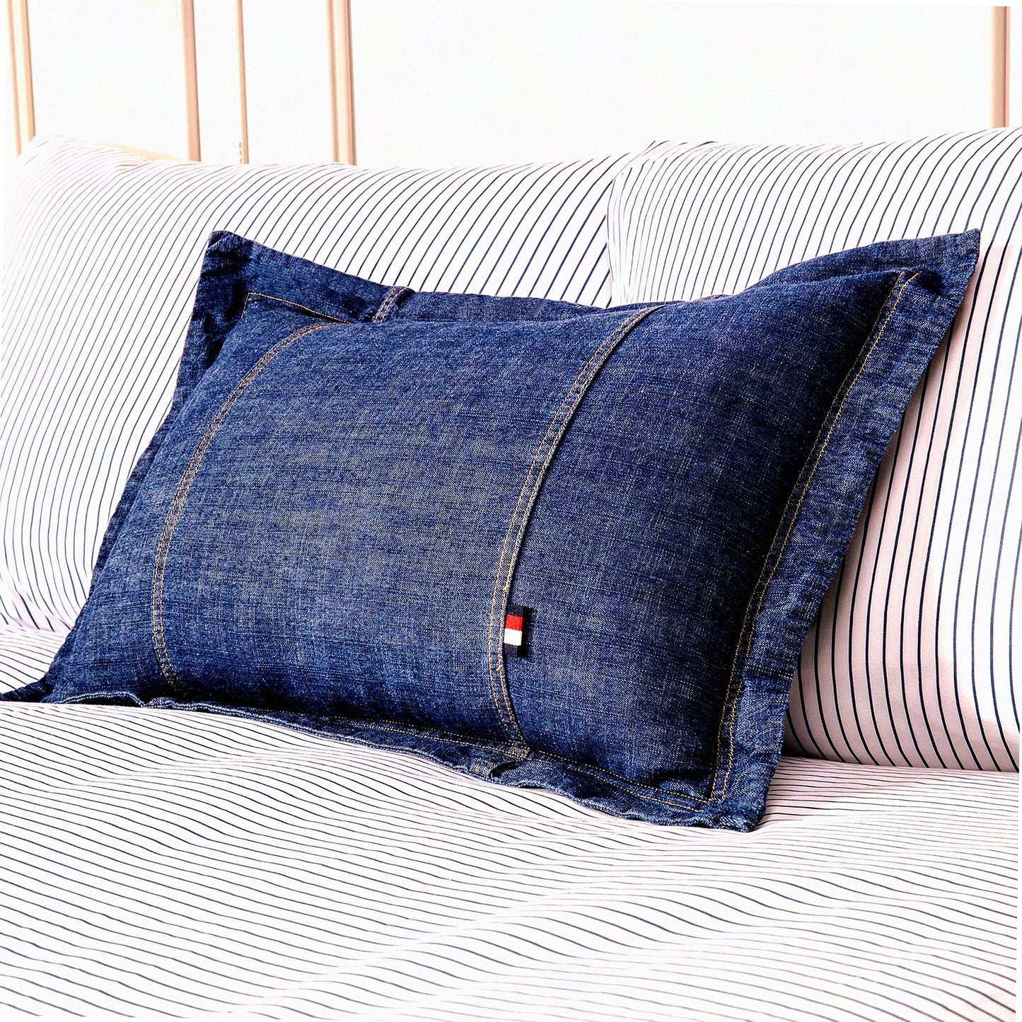Blue Denim Decorative Pillow Covers Set - Soft Cotton Cushion Cases for Car Sofa Bedroom - Washed Oblong Shell - 12'' x 18'' (2 Pack)