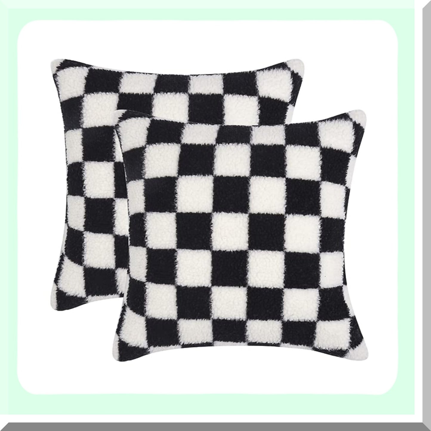 Luxury Checkerboard Pillow Set - Super Soft Wool Cushion Case - Checkered Throw Pillows for Living Room - Black and White Checker Pattern - 18x18 Set of 2