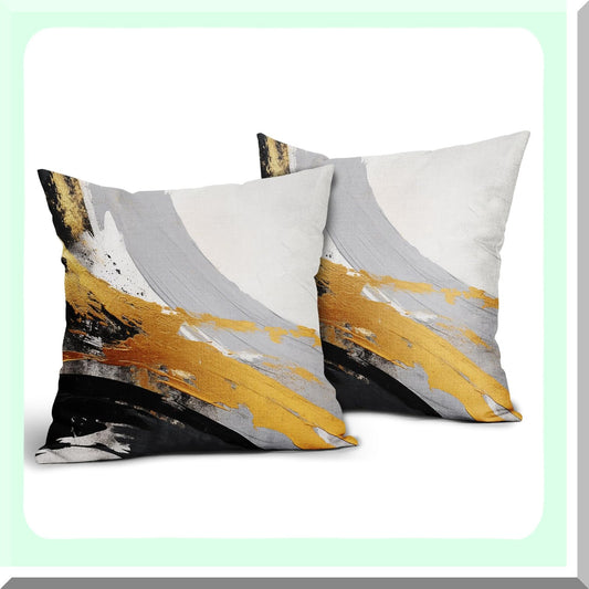 Modern Grey Black White Pillow Covers - Set of 2 18x18 Inch Square Cushion Covers for Sofa Couch Bedroom Living Room. Outdoor Cotton Linen Throw Pillowscase.