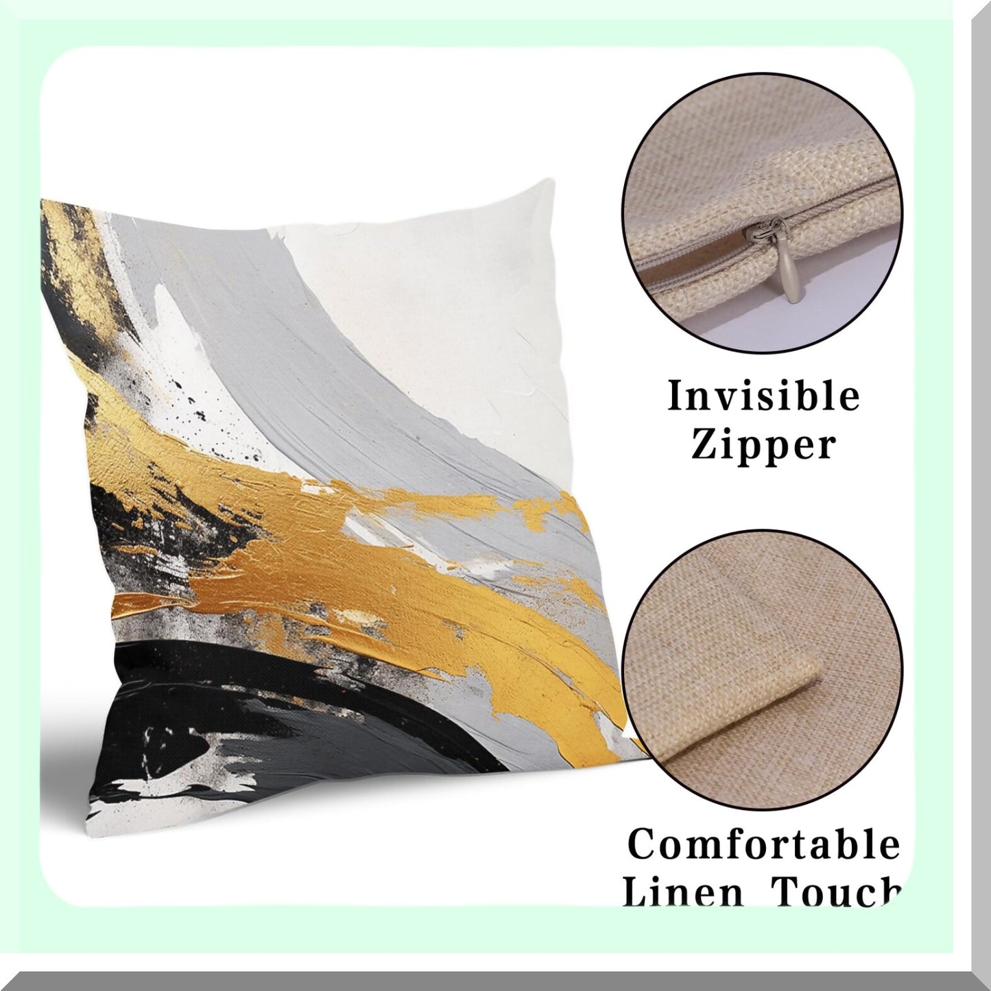 Modern Grey Black White Pillow Covers - Set of 2 18x18 Inch Square Cushion Covers for Sofa Couch Bedroom Living Room. Outdoor Cotton Linen Throw Pillowscase.