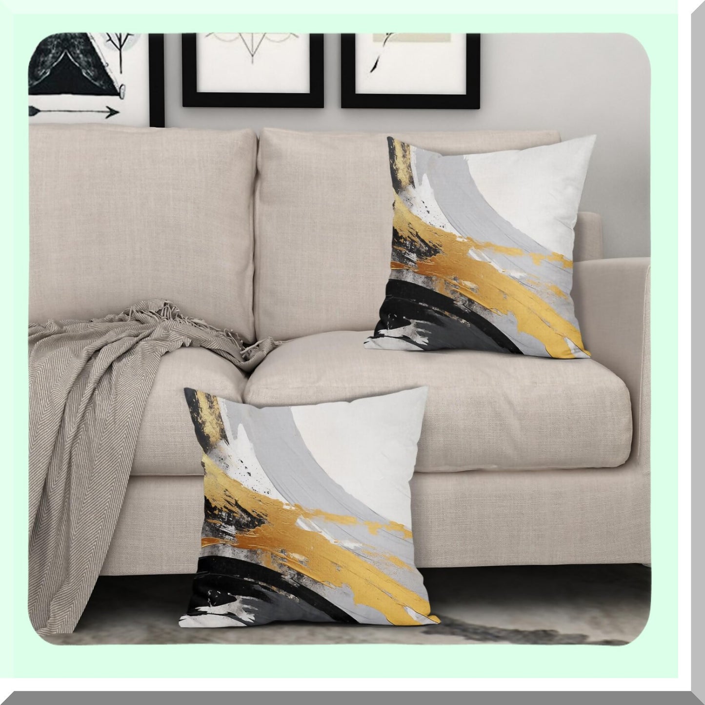 Modern Grey Black White Pillow Covers - Set of 2 18x18 Inch Square Cushion Covers for Sofa Couch Bedroom Living Room. Outdoor Cotton Linen Throw Pillowscase.