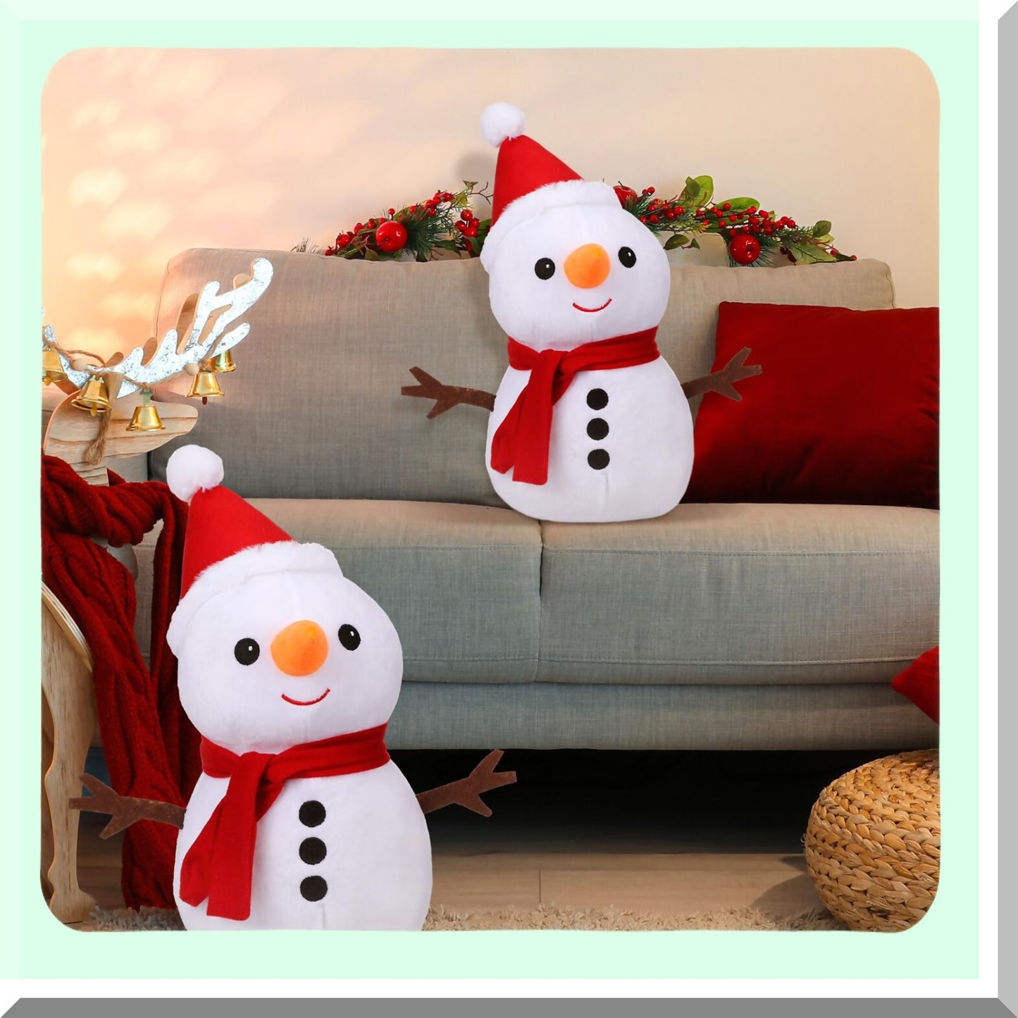 Winter Wonderland Snowman Pillow Set - Festive Snowman Sherpa Cushions for Cozy Winter Decor in Living Room, Bedroom, or Sofa