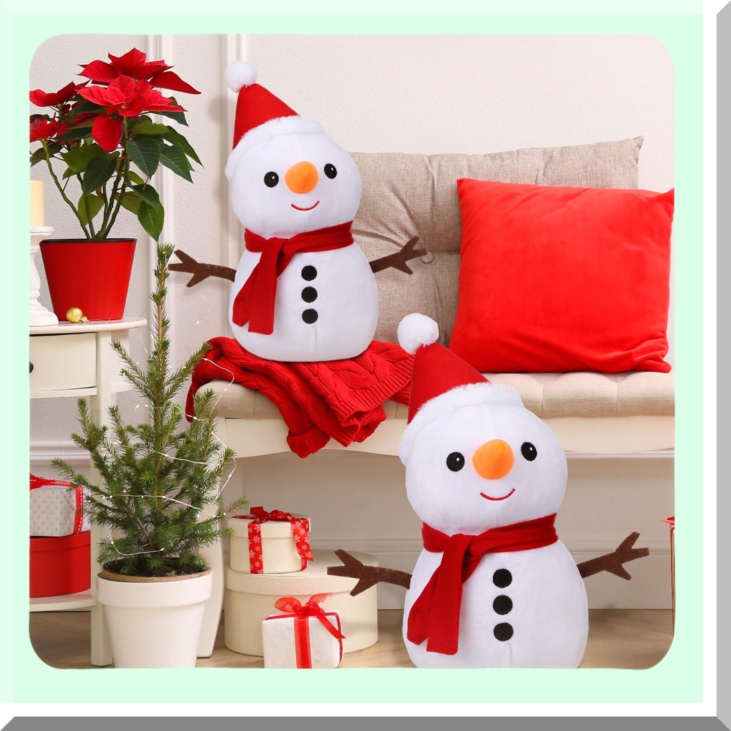 Winter Wonderland Snowman Pillow Set - Festive Snowman Sherpa Cushions for Cozy Winter Decor in Living Room, Bedroom, or Sofa
