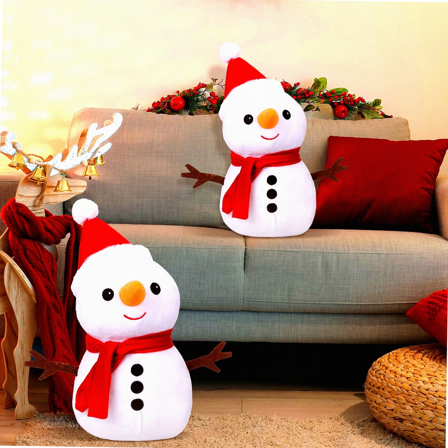 Winter Wonderland Snowman Pillow Set - Festive Snowman Sherpa Cushions for Cozy Winter Decor in Living Room, Bedroom, or Sofa