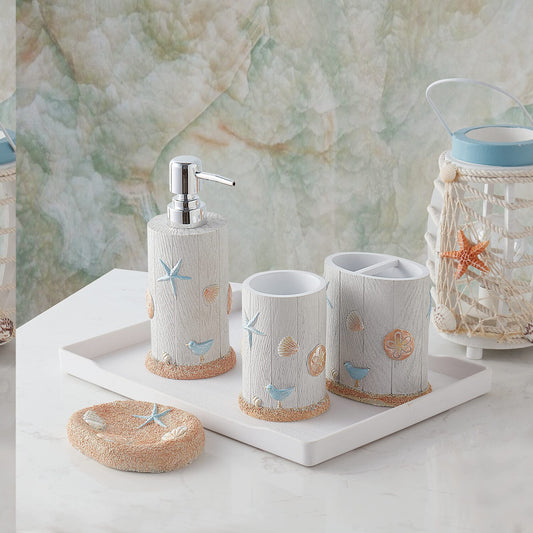 4 Piece Bath Accessories Set in Nautical Ocean Style