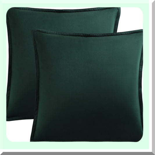 Luxury Velvet Cushion Covers Set - 2 Pack Soft Square Throw Pillow Cases for Sofa Couch Bedroom - 18x18 Dark Green - Decorative Home Decor