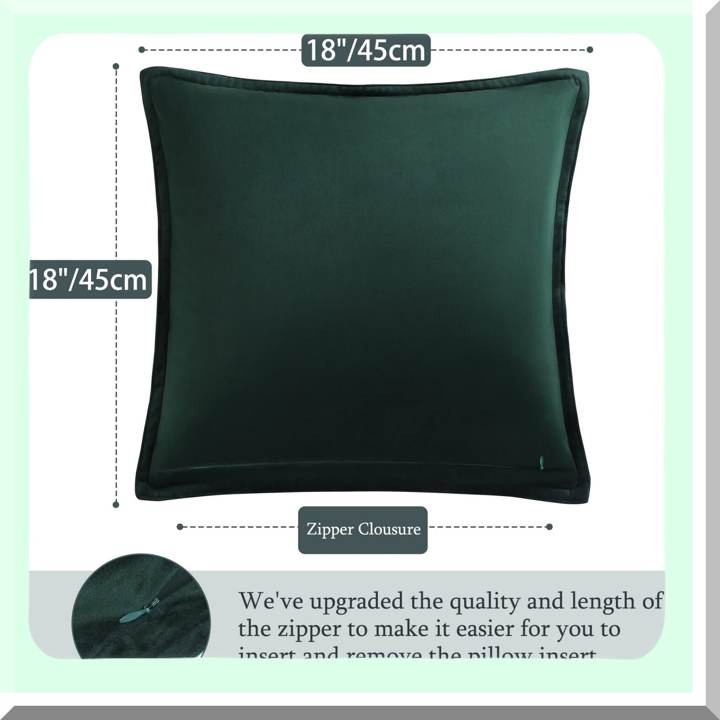 Luxury Velvet Cushion Covers Set - 2 Pack Soft Square Throw Pillow Cases for Sofa Couch Bedroom - 18x18 Dark Green - Decorative Home Decor