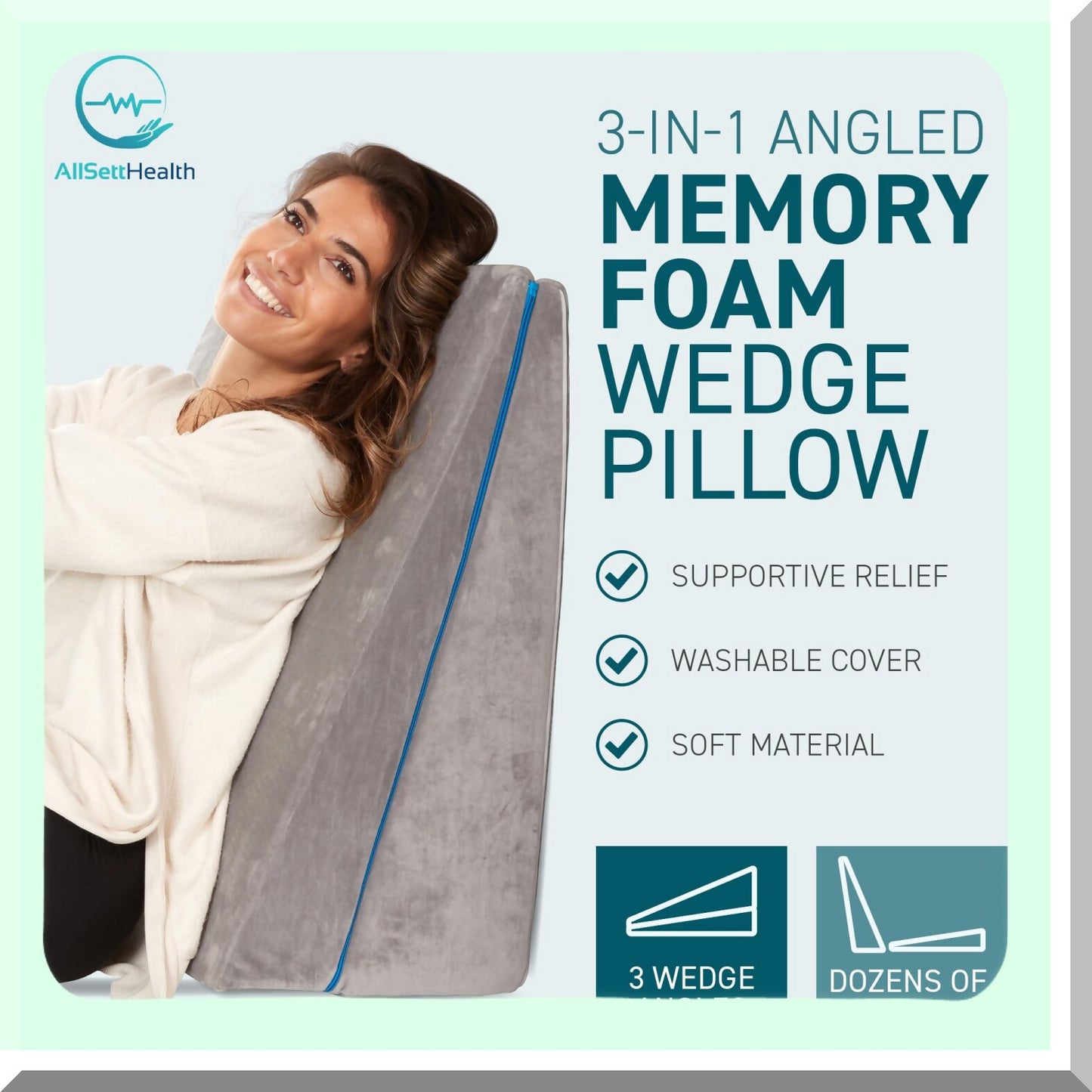 SleepEase Adjustable Memory Foam Wedge Pillow - 3-in-1 Support for Acid Reflux & Anti Snore - 4.5, 7.5, 12 Inches - Combination Zipper Technology - Machine Washable