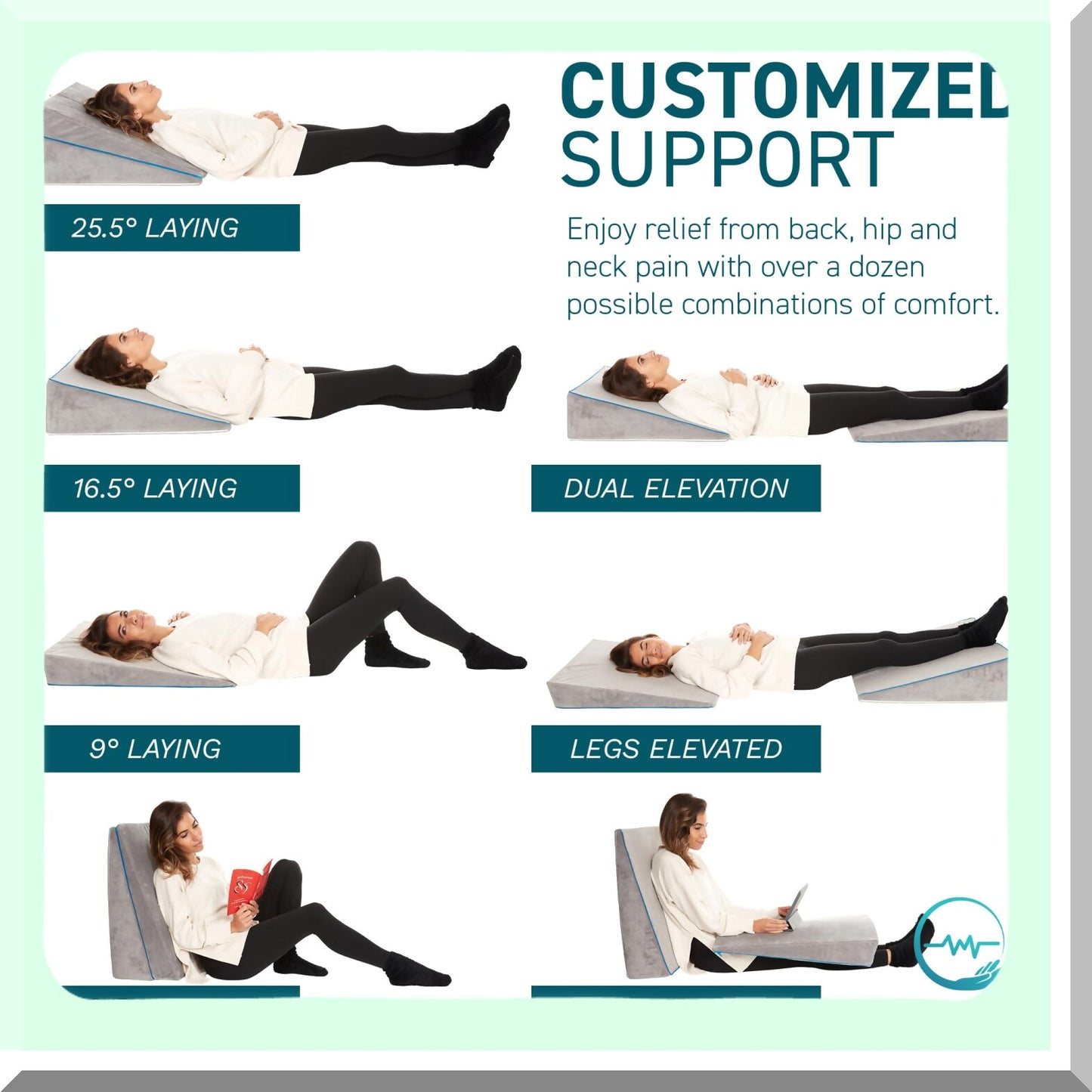 SleepEase Adjustable Memory Foam Wedge Pillow - 3-in-1 Support for Acid Reflux & Anti Snore - 4.5, 7.5, 12 Inches - Combination Zipper Technology - Machine Washable