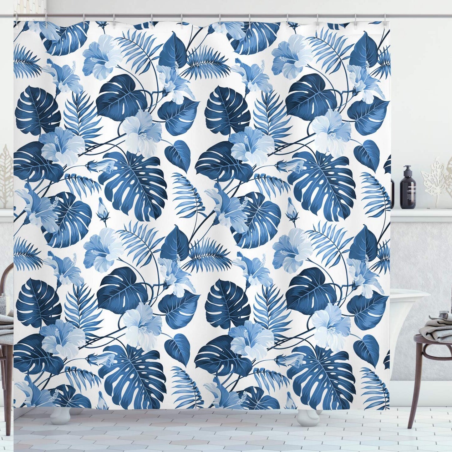 Leaf Shower Curtain Indigo Blue 69" x 75"