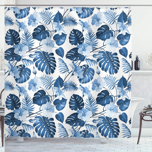 Leaf Shower Curtain Indigo Blue 69" x 75"