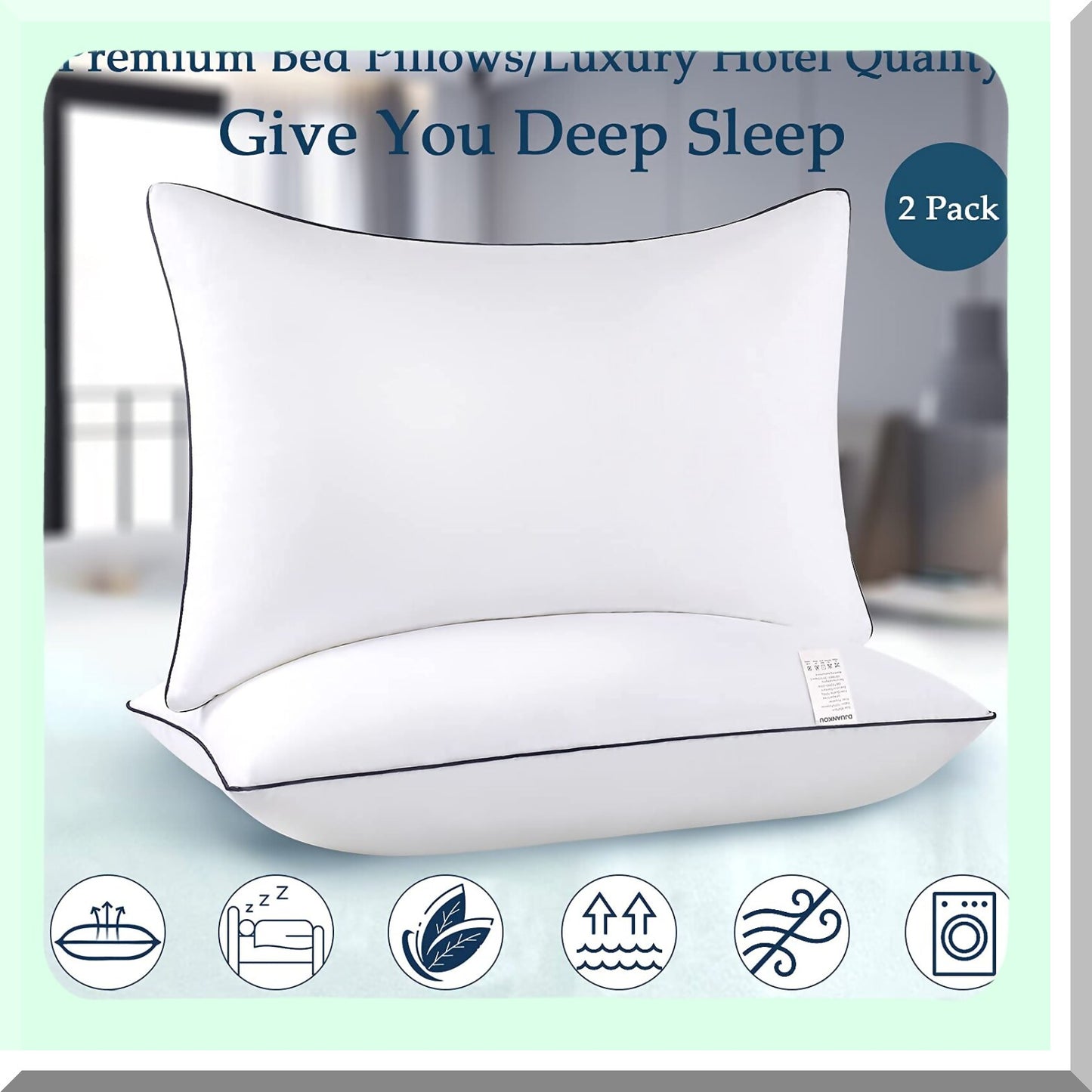 CoolDreams Plush Support Pillows - Queen Size 2 Pack for Side, Back, and Stomach Sleepers. Cooling Technology with Down Alternative Filling for Luxury Softness.