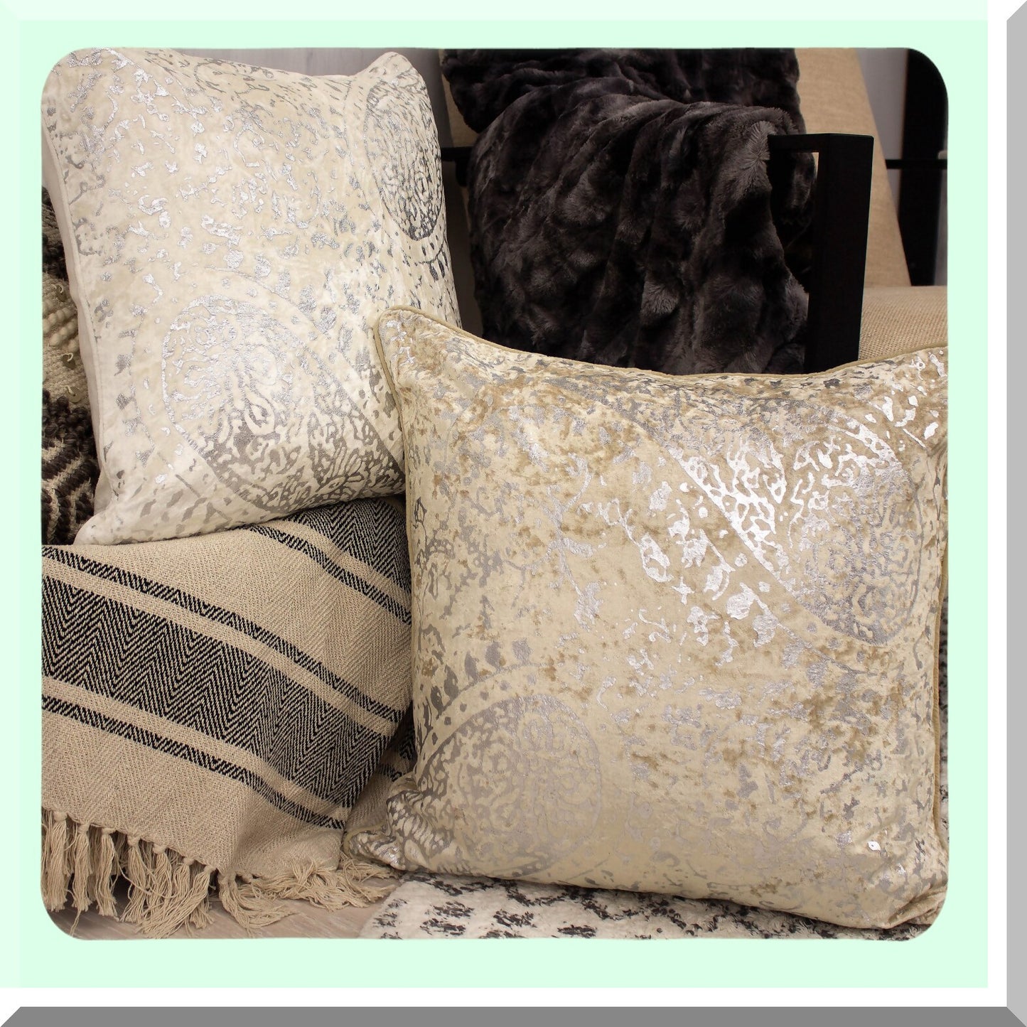 Luxury Ivory Velvet Throw Pillow - Elegant 20x20 Inch Decorative Cushion for Living Room, Bedroom, Sofa - Soft Plush Accent Pillow