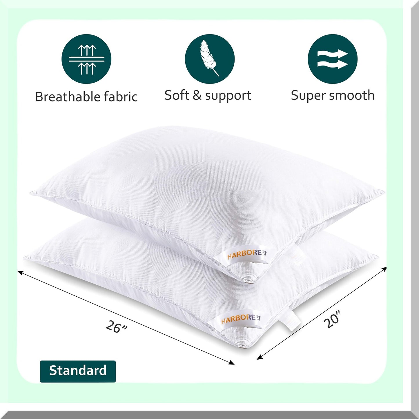 Luxury SleepEase Down Alternative Pillows - Set of 2 Standard Size Hotel Collection Pillows for Sleeping - 20 x 26 Inches - Plush Comfort & Support